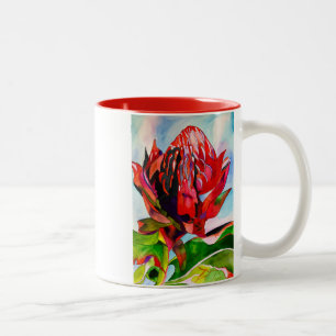 Waratah Australian native flower watercolor Two-Tone Coffee Mug