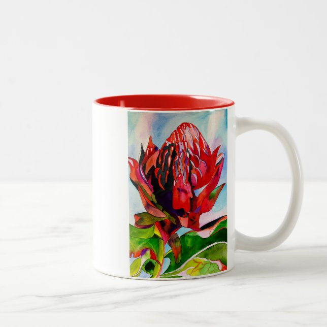 Waratah Australian native flower watercolor Two-Tone Coffee Mug (Right)