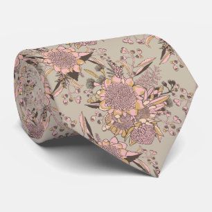 Waratah & Gumnut Eucalyptus Pattern - Vintage Pink Neck Tie