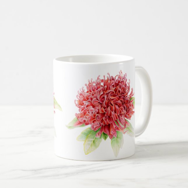 Waratah Protea red flower watercolor art mug (Front Right)