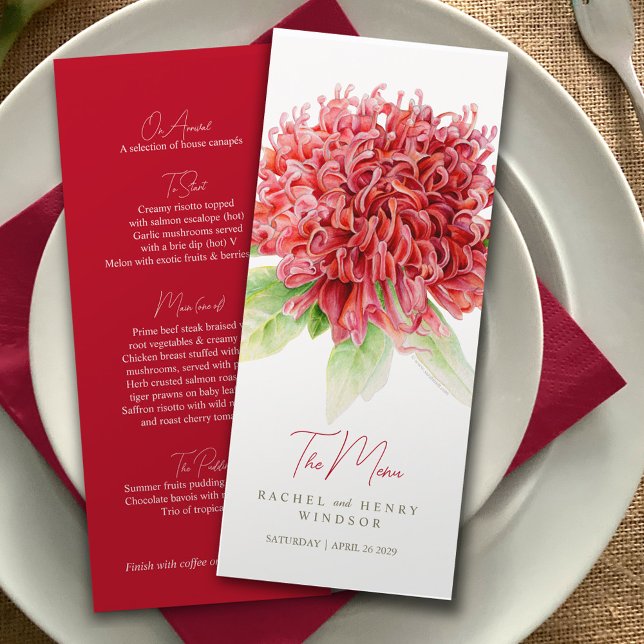 Waratah red flowers native Australian wedding menu (Creator Uploaded)