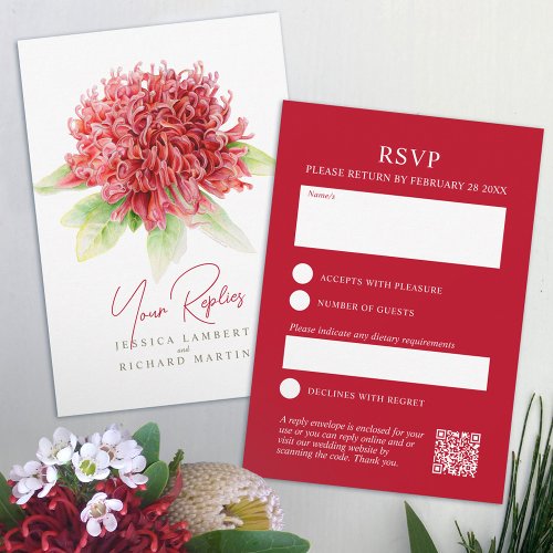 Waratah red flowers native Australian wedding  RSVP Card