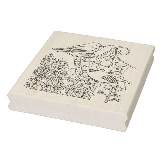 Warbler and Larkspur Rubber Stamp