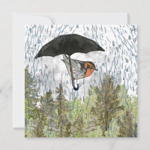 Warbler Rainy Day Umbrella Blank Flat Note Card