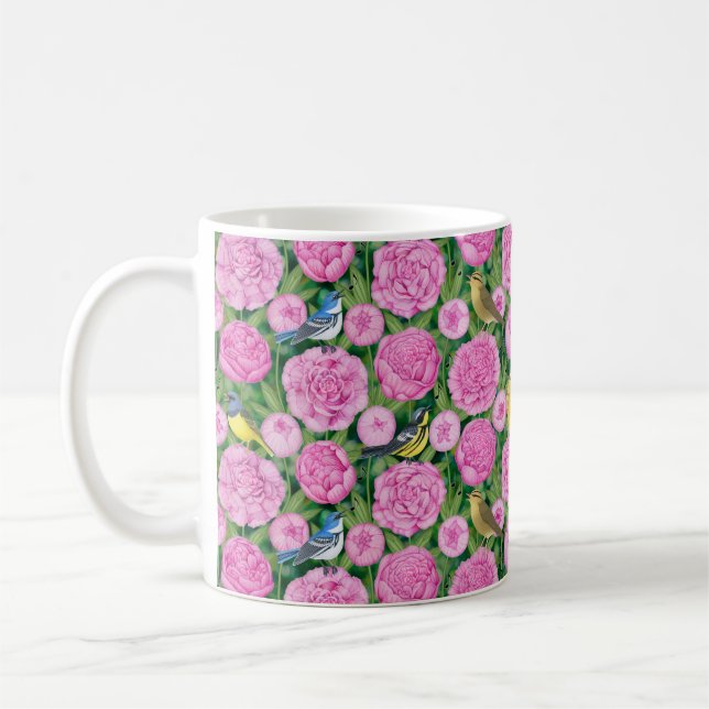 warblers and peonies coffee mug (Left)