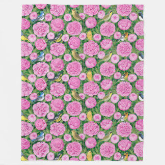 warblers and peonies fleece blanket
