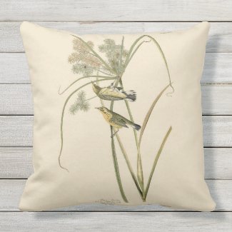 Warblers in Sedge Audubon Outdoor Throw Pillow