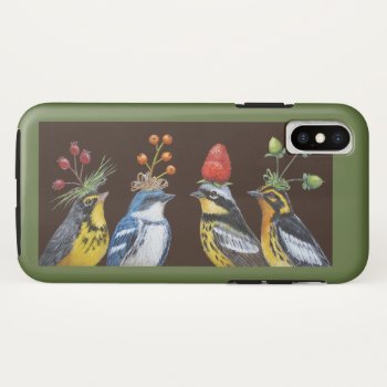 Warblers On Berry Hat Night Iphone Case by vickisawyer at Zazzle