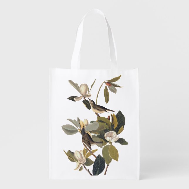 Warbling Flycatcher Kingbirds Vintage Audubon art Grocery Bag (Front)