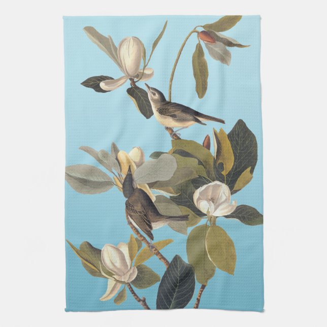Warbling Flycatcher Kingbirds Vintage Audubon Kitchen Towel (Vertical)
