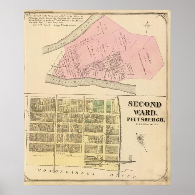 Ward 2 of Pittsburgh, Pennsyvania 1784 map Poster (Front)