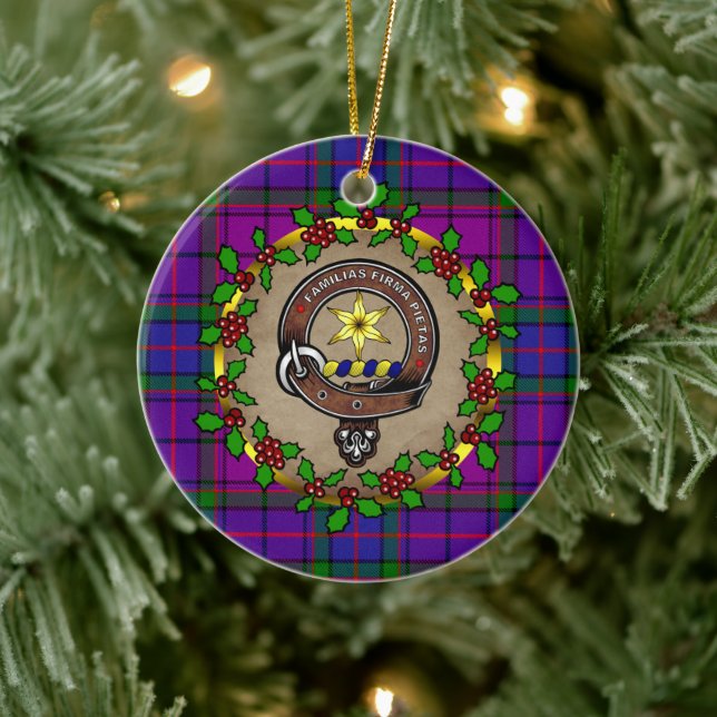 Wardlaw Clan Badge & Tartan Personalized Christmas Ceramic Ornament (Tree)