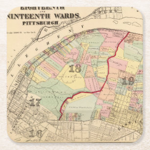 Wards 1819 of Pittsburgh, Pennsyvania Square Paper Coaster