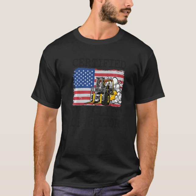 Warehouse American Flag Forklift Certified Forklif T-Shirt (Front)