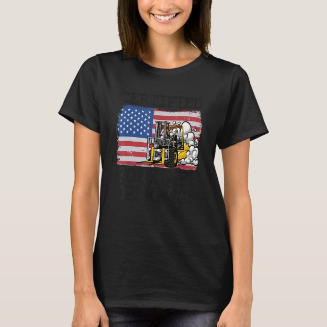 Warehouse American Flag Forklift Certified Forklif T-Shirt (Front)