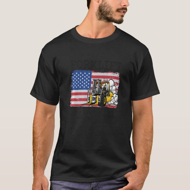 Warehouse American Flag Forklift Operator Forklift T-Shirt (Front)