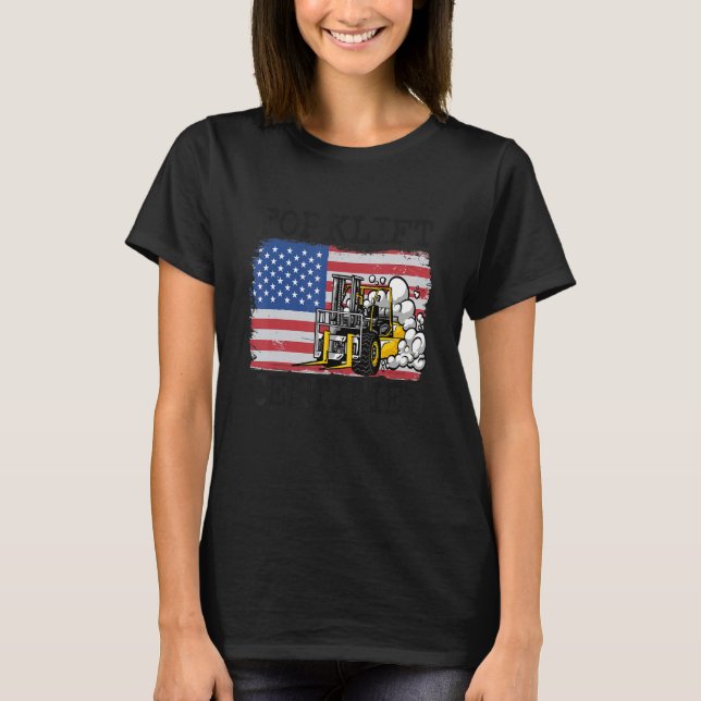 Warehouse American Flag Forklift Operator Forklift T-Shirt (Front)