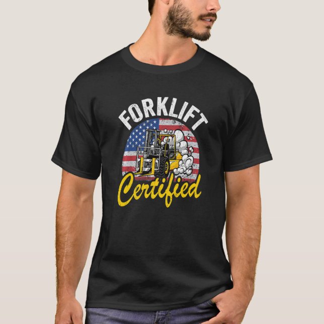 Warehouse American Flag Forklift Operator Forklift T-Shirt (Front)