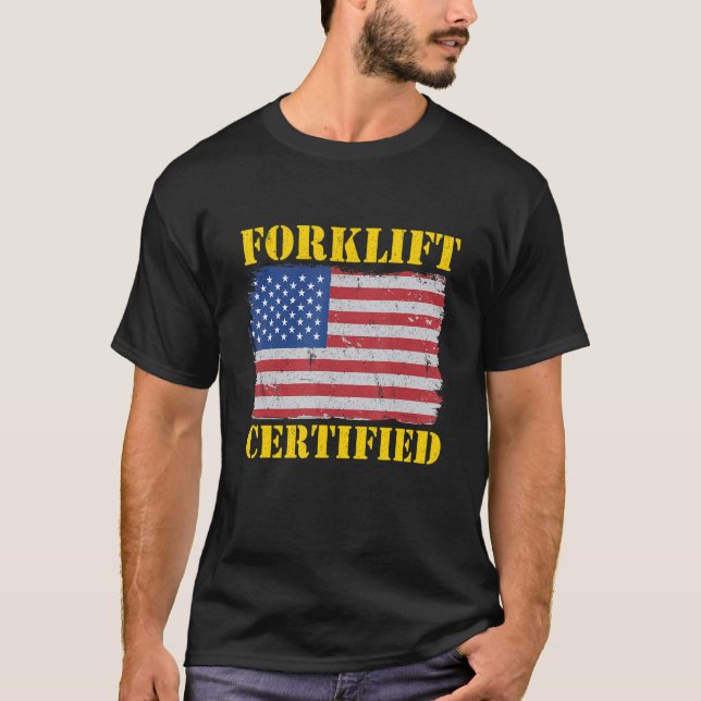 Warehouse American Flag Forklift Operator Forklift T-Shirt (Front)