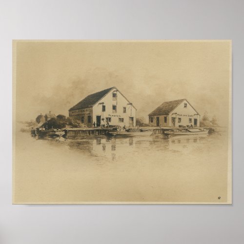 Warehouses Schuylkill River Vintage 1922 Print