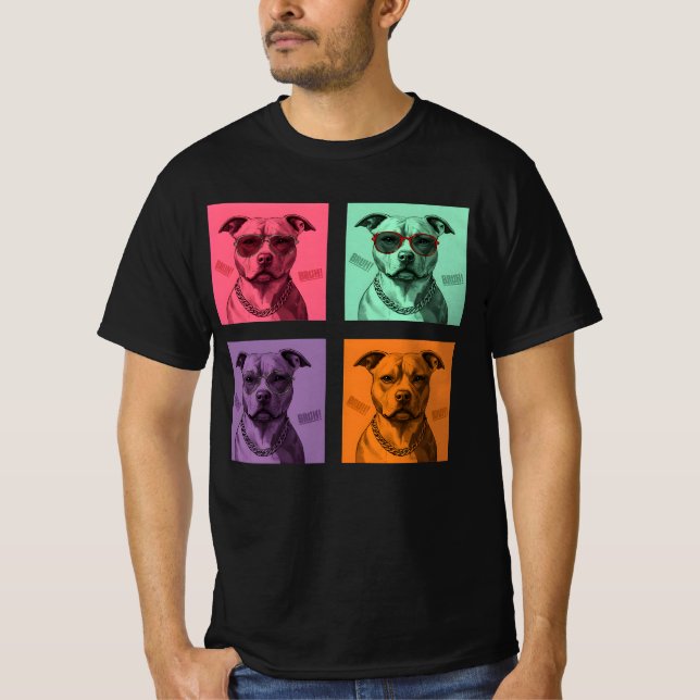 Warhol Style Pitbull: BRUH! Pop Art T-Shirt (Front)