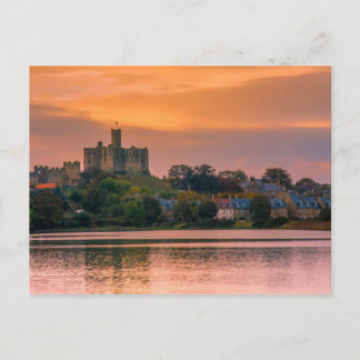 Warkworth Village and Castle at sunset Postcard