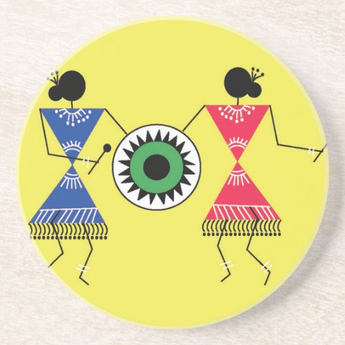 Warli art design ceramic ornament coaster