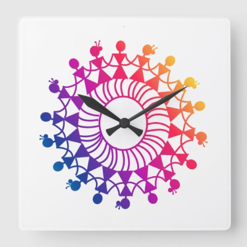 WARLI ART DESIGN PATTERN SQUARE WALL CLOCK