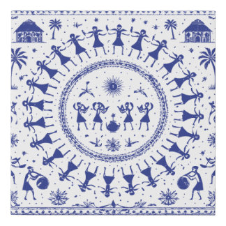 Warli Art Indian Tribal Illustration Faux Canvas Print