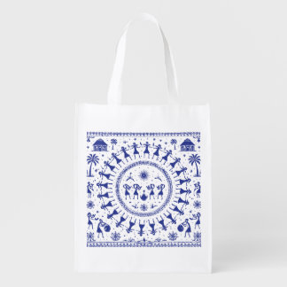 Warli Art Indian Tribal Illustration Grocery Bag