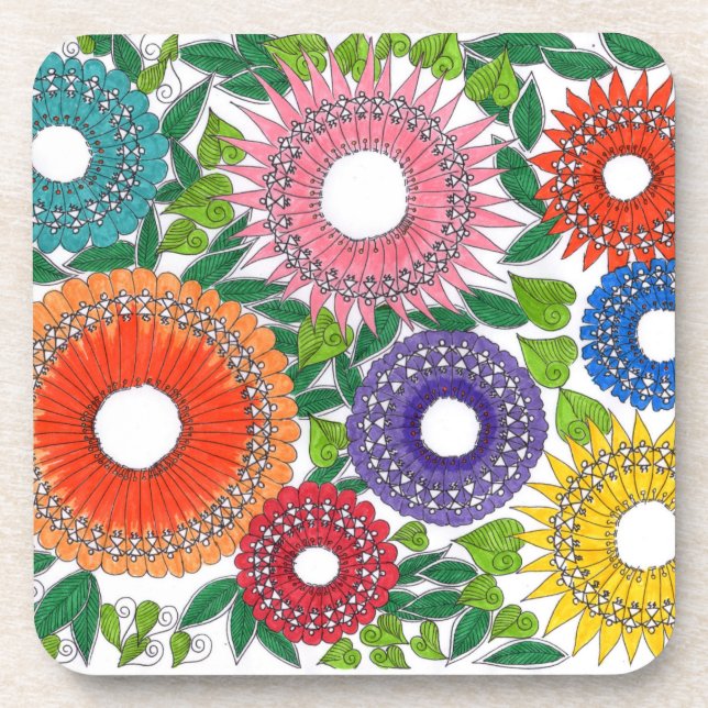 warli flowers beverage coaster (Front)