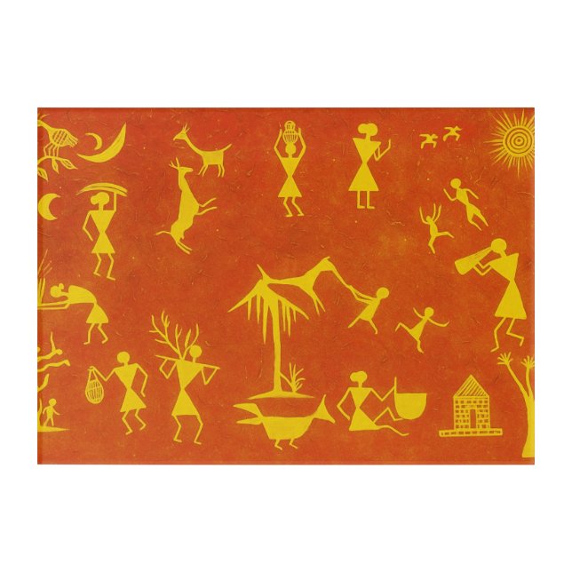 Warli Life: Tribal Scenes Acrylic Print (Front)