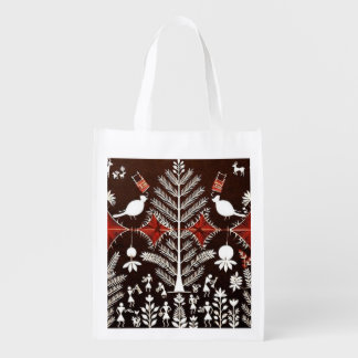 Warli Tribal Tree of Life - Wood Wall Art for Home Grocery Bag