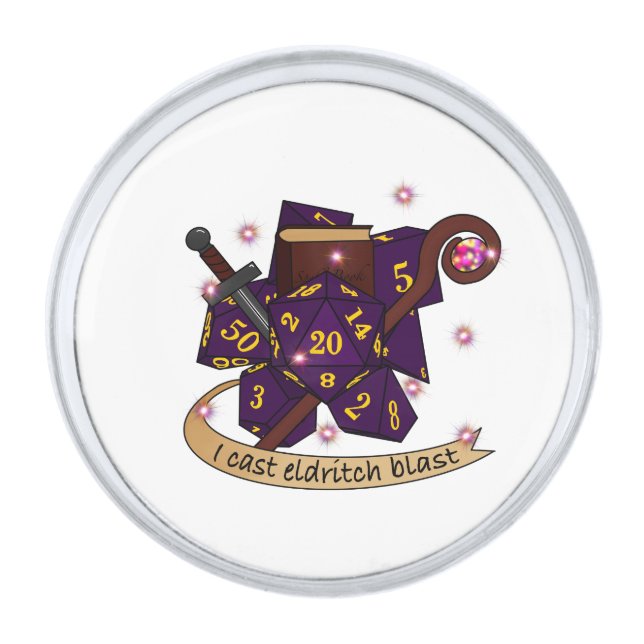 Warlock Dice Design Silver Finish Lapel Pin (Front)