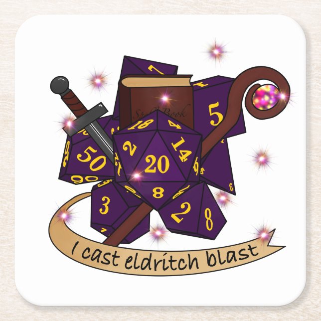 Warlock Dice Design Square Paper Coaster (Front)