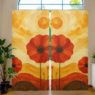 Warm Abstract Poppy Artwork – Textured Floral Desi Blackout Curtains
