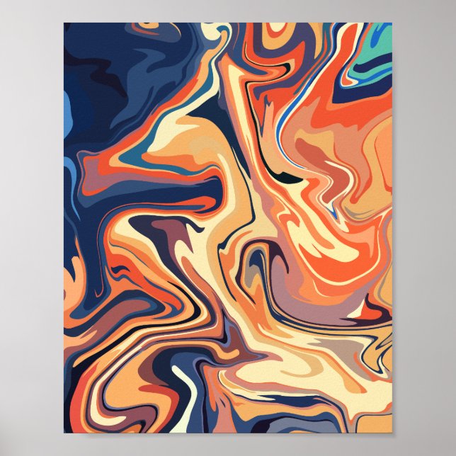 Warm Abstract Swirl with Orange and Navy Hues  Poster (Front)
