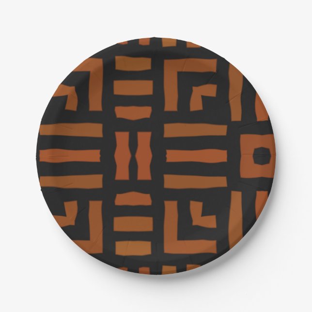 Warm African Geometric Tribal Design Paper Plates (Front)
