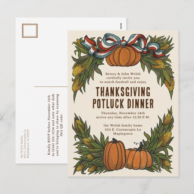 Warm Americana Harvest Thanksgiving Holiday Postcard (Front/Back)