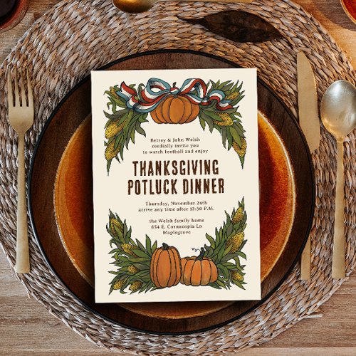 Warm Americana Harvest Thanksgiving  Invitation