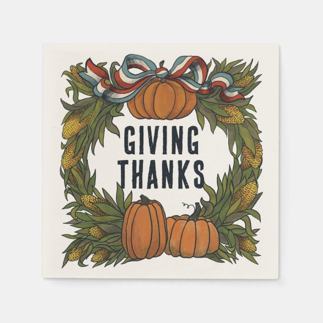 Warm Americana Harvest Thanksgiving  Napkins (Front)