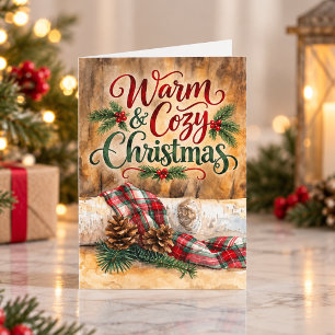 Warm and Cozy Christmas Rustic Pine Cones Plaid Holiday Card