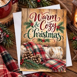 Warm and Cozy Christmas Rustic Pine Cones Plaid Holiday Card
