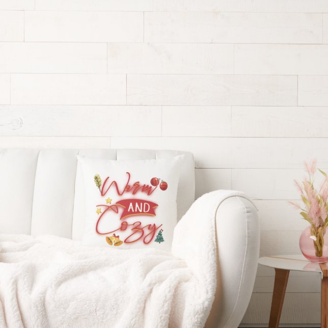 Warm And Cozy Christmas Throw Pillow (Couch)