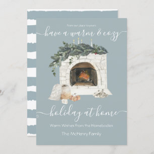 Warm and Cozy Fireplace Holiday at Home Covid Invitation