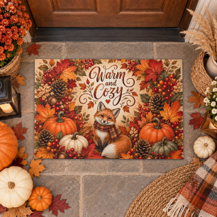 Warm and Cozy Fox Pumpkins Fall Illustration Doormat