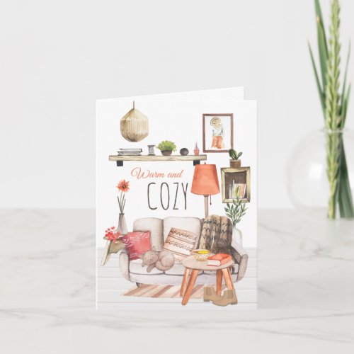 Warm and Cozy Hygge Homely Lounge Scene White Card