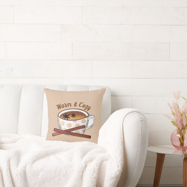 Warm and Cozy Indian Spiced Chai Tea Latte Cup Throw Pillow (Couch)