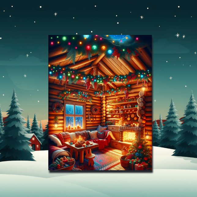 Warm and Cozy Log Cabin Christmas Greetings Postcard (Creator Uploaded)