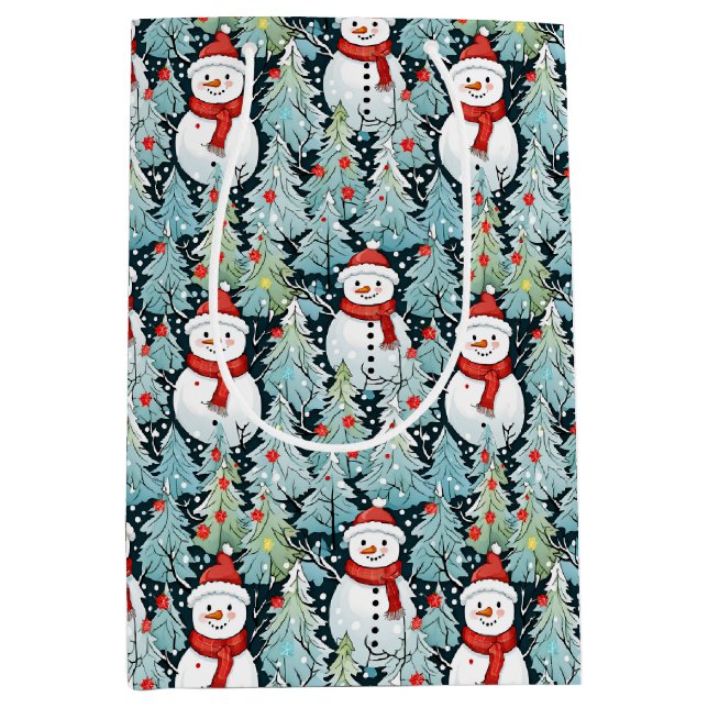 Warm and Cozy Snowman on a Winter Day Christmas Medium Gift Bag (Front)